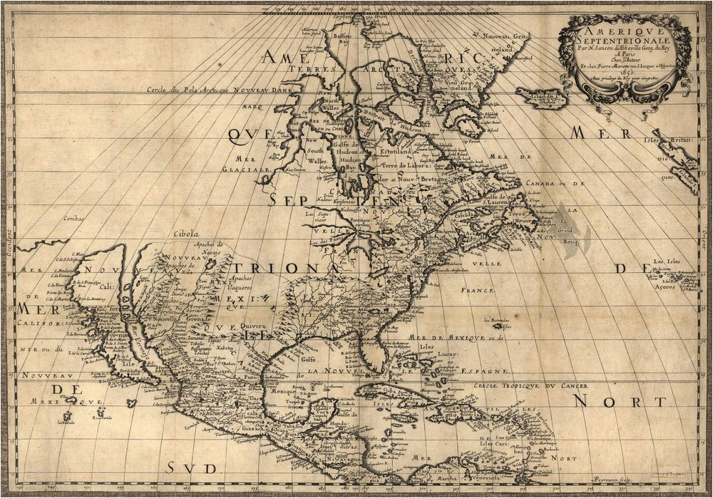 1650 map united states canada mexico antique north