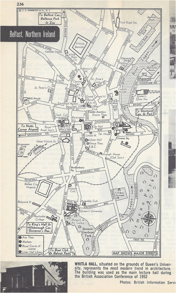 belfast northern ireland map city map street map 1950s