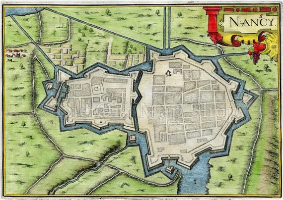 1634 nicolas tassin map nancy fortifications meurthe et moselle
