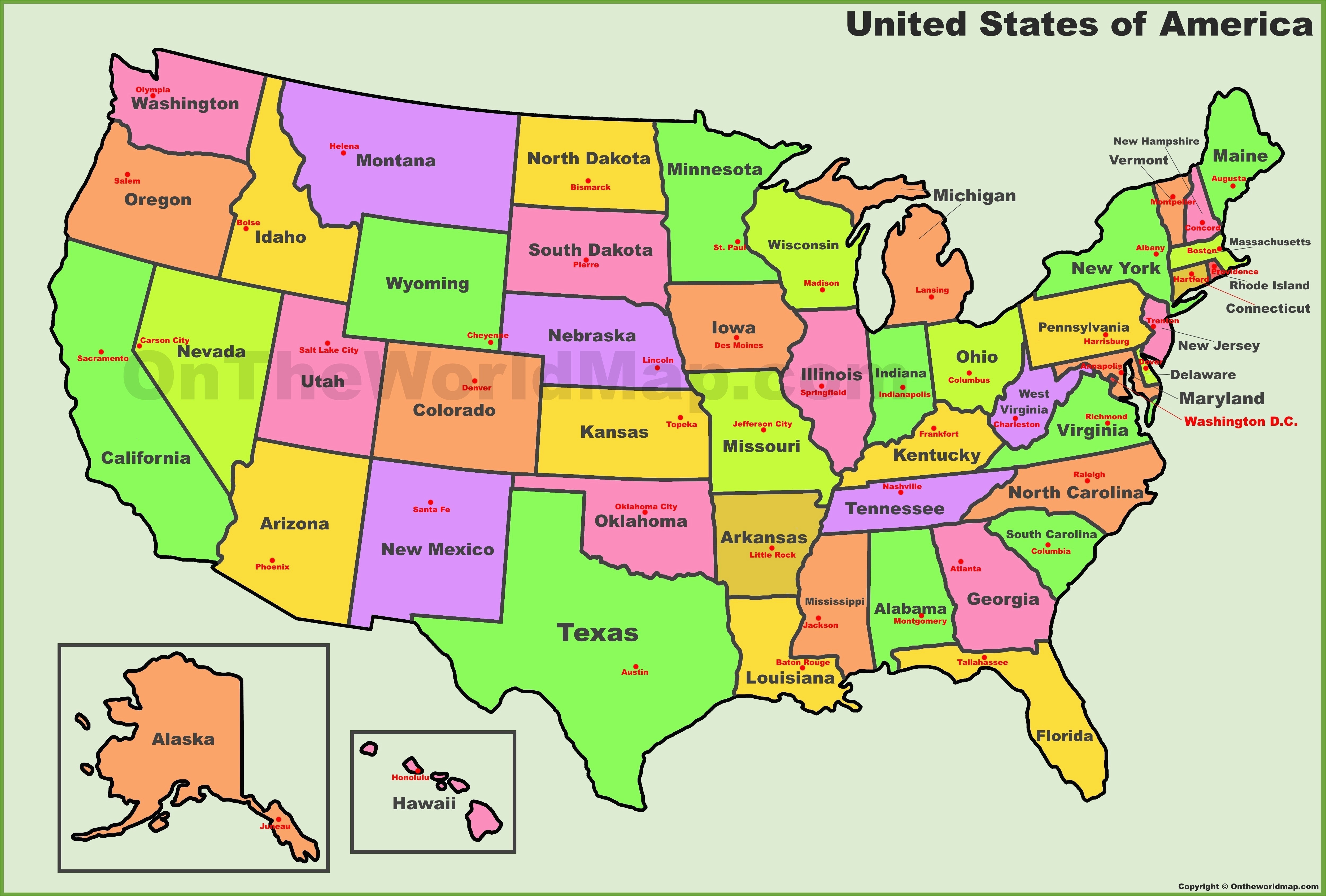 labeled map of the united states us and capitals new america with