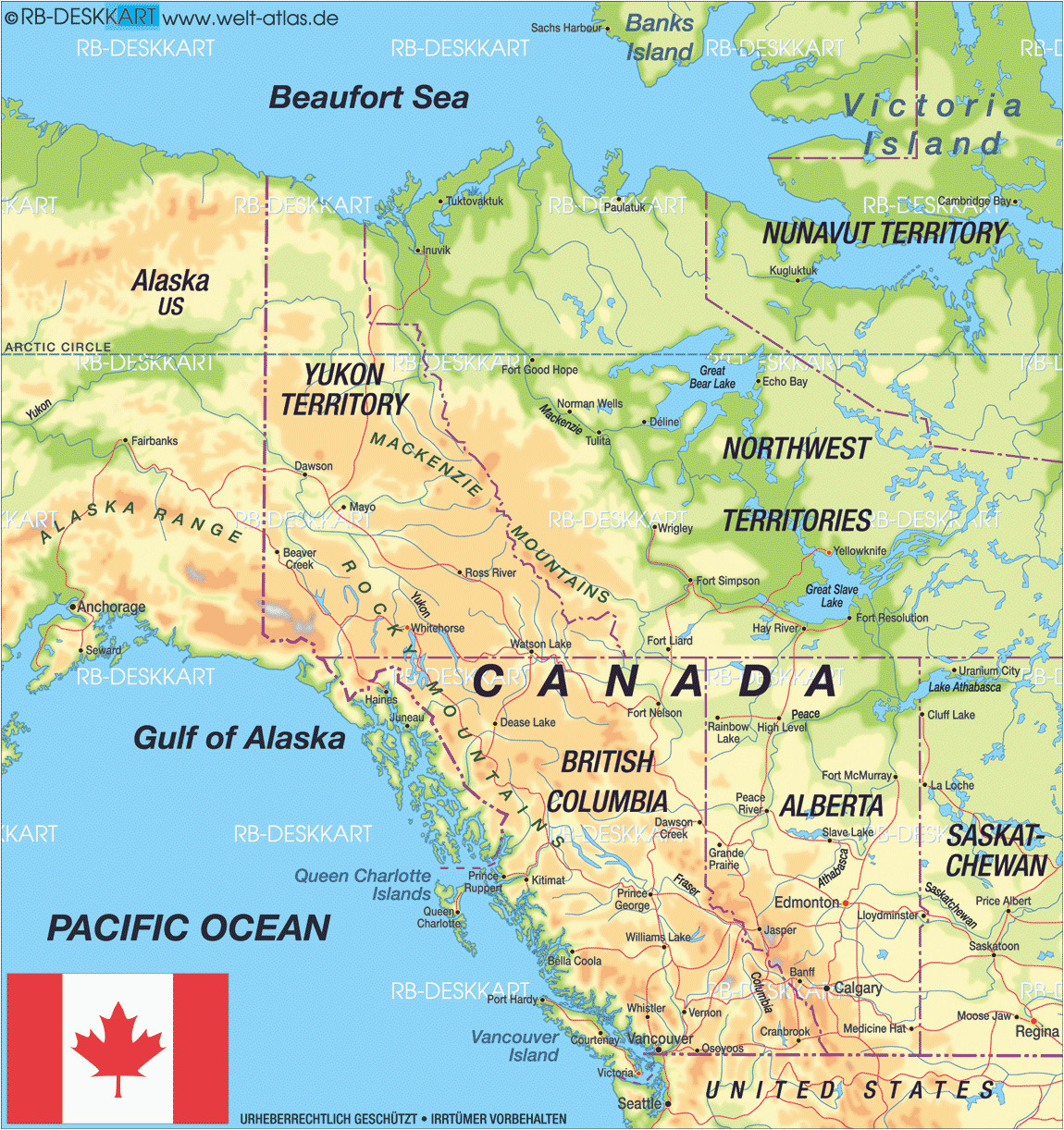 map of canada west region in canada welt atlas de