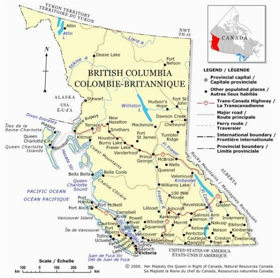 political map of british columbia province bc color map