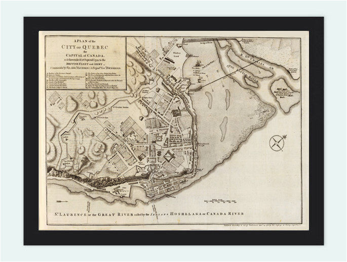 old map of quebec city and fortifications canada 1759