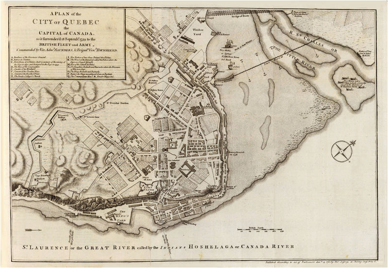 old map of quebec city and fortifications canada 1759