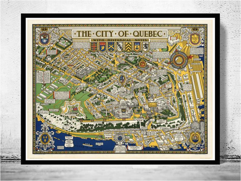 old map of quebec city canada pictorial map