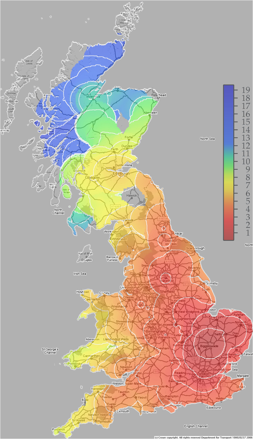 great britain rail travel times the colour scale shown on