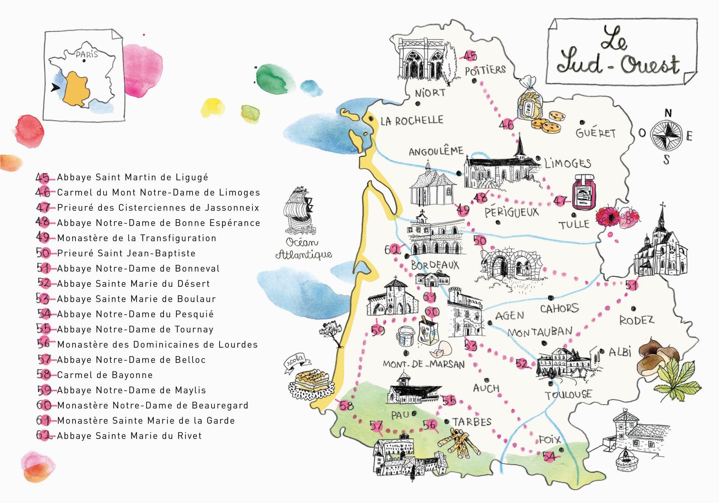 caroline donadieu guide des abbayes south west france map map