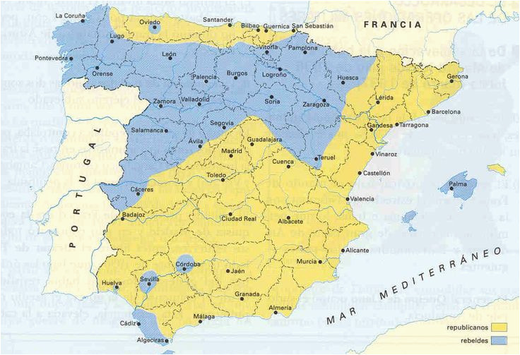 territories controlled by the two sides at the start of the spanish
