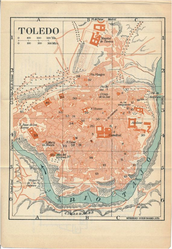 1958 toledo spain vintage map antique city maps map toledo