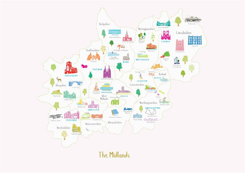 map of the midlands art print