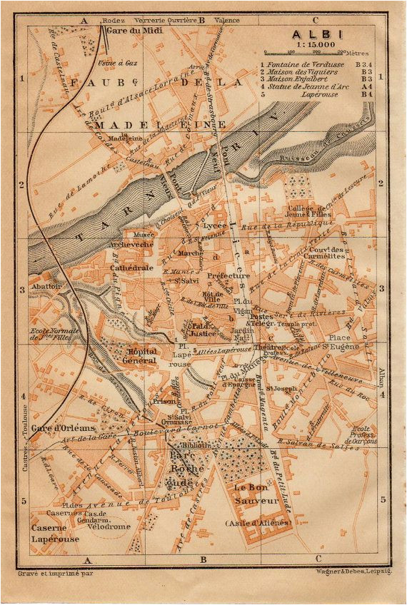 1914 albi france antique map vintage lithograph tarn midi