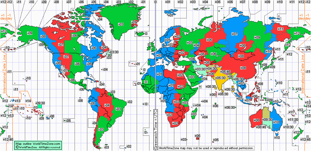 standard time zone chart of the world from world time zone