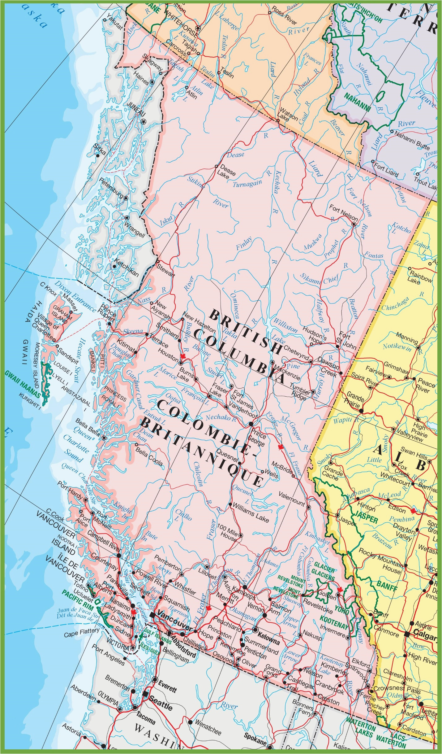 Map Of Trans Canada Highway Large Detailed Map Of British Columbia With Cities And Towns Of Map Of Trans Canada Highway 