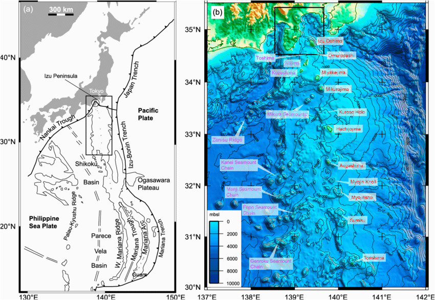 a bathymetric map of the eastern philippine sea including the