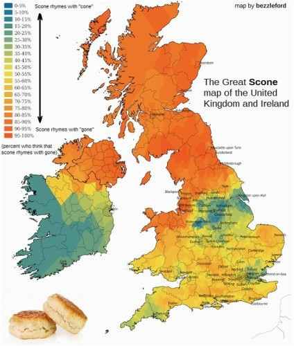 a new map reveals how different counties across ireland pronounce scone
