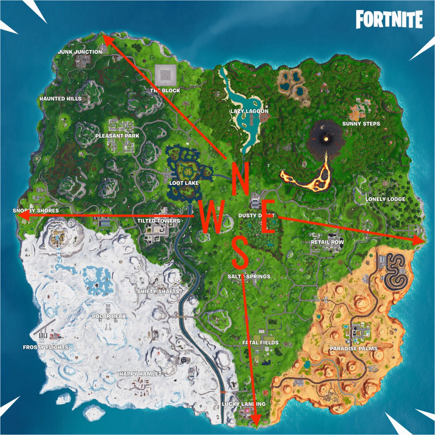 fortnite s furthest north south east and west points