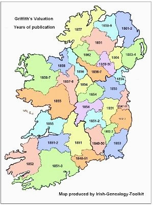 griffith s valuation county map with dates of publication