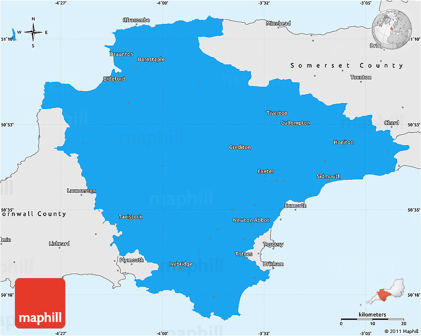 political simple map of devon county single color outside borders
