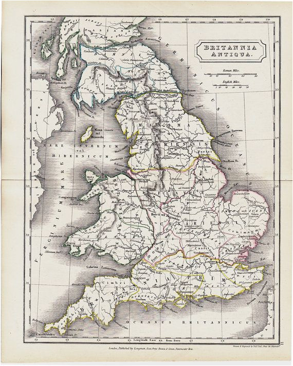 1825 antique map of ancient great britain original antique