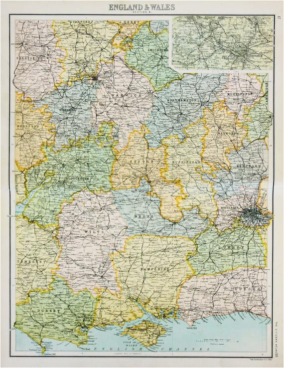 original antique map central southern england inc railway