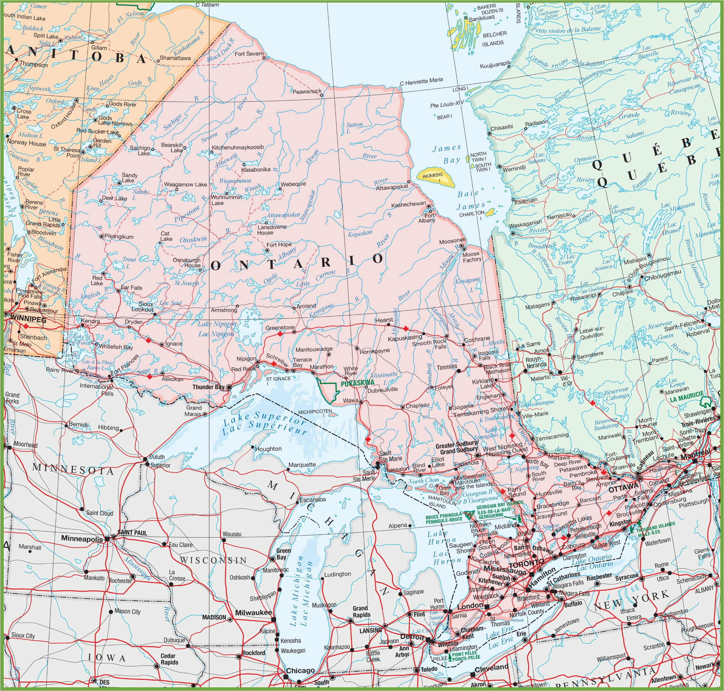 map of ontario with cities and towns