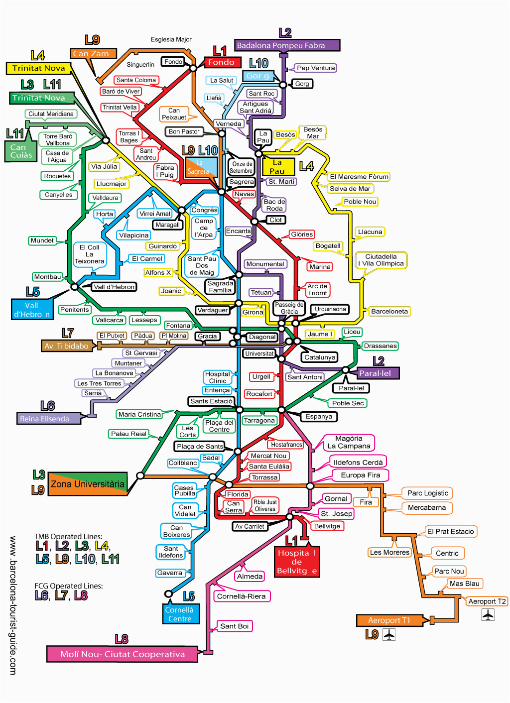 colour barcelona metro map in english download print pdf