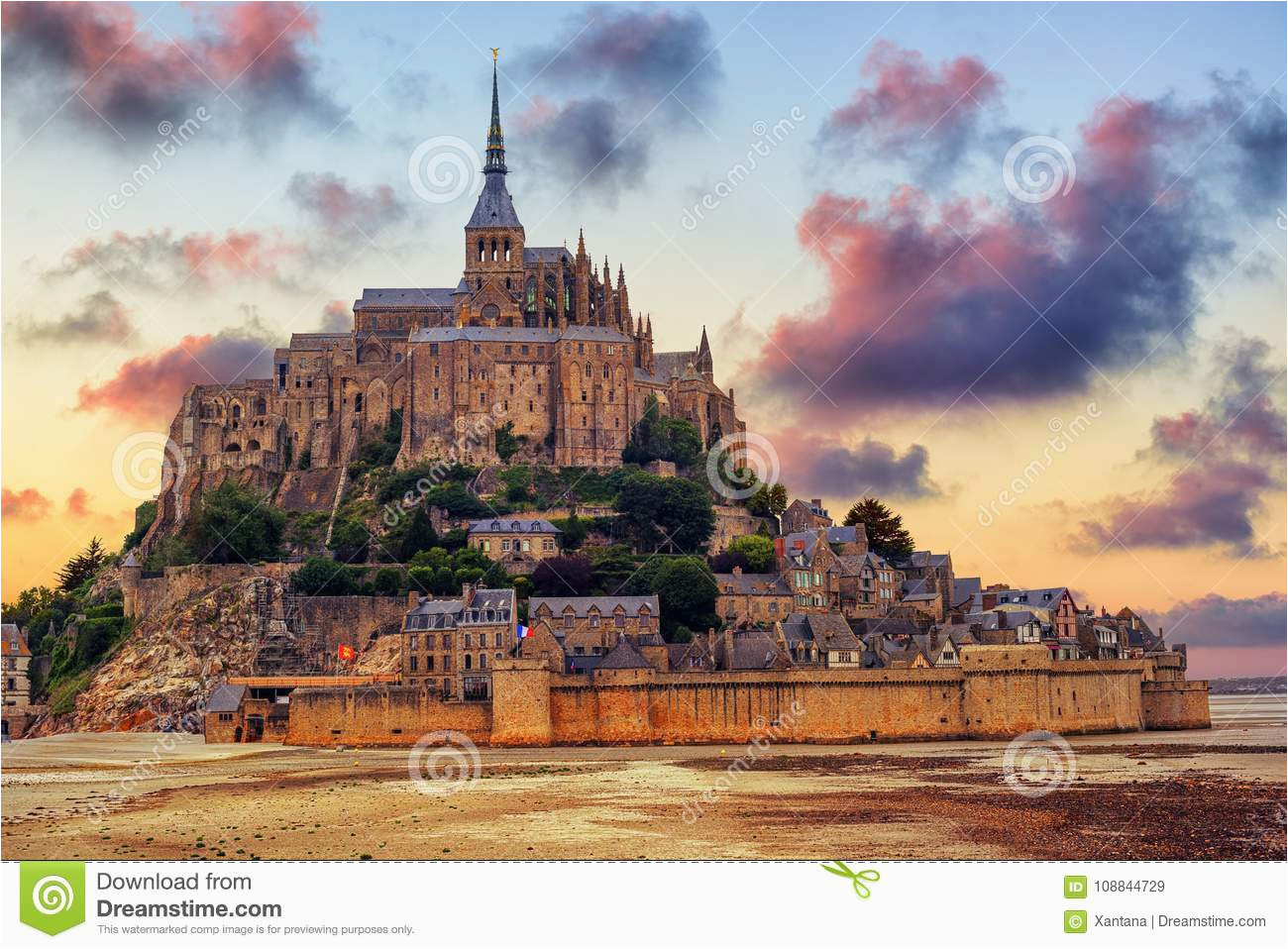 mont saint michel island normandy france on sunset stock