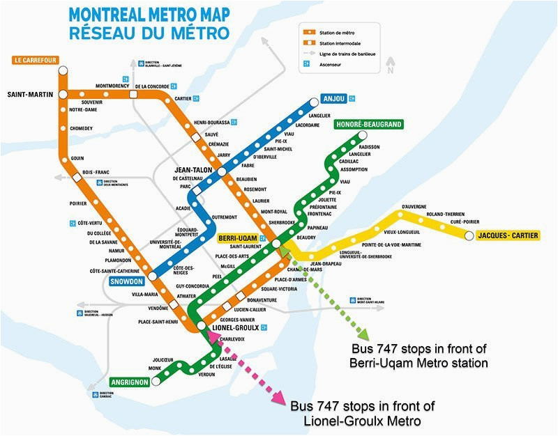 taking the 747 express bus how to get to downtown montreal from the