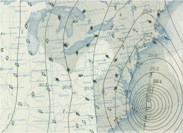 weather map from the 1938 new england hurricane graphic map