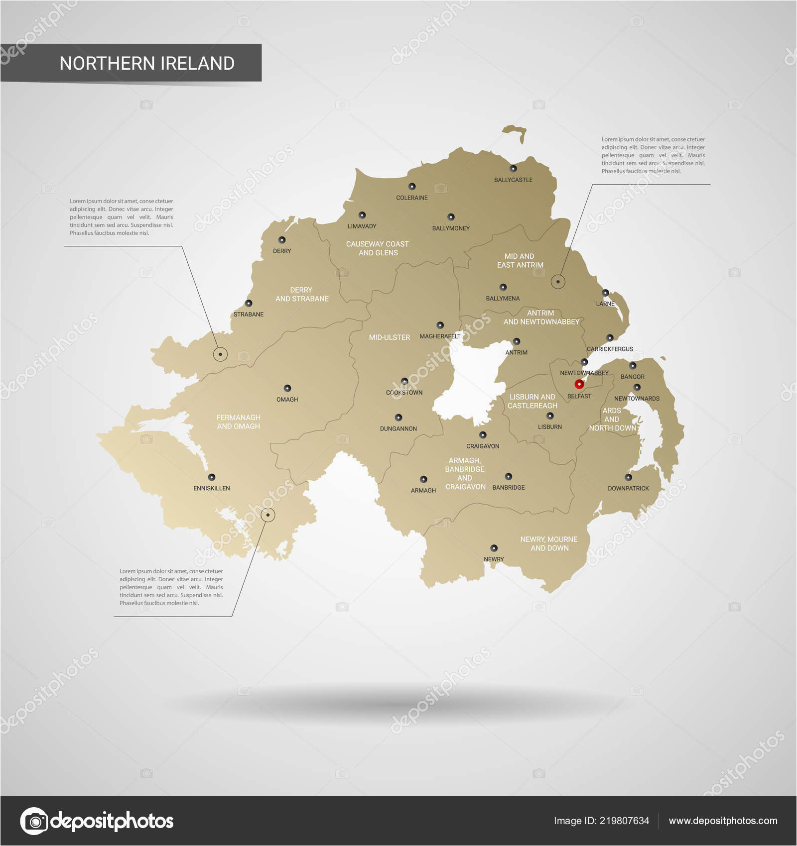 stylized vector northern ireland map infographic gold map