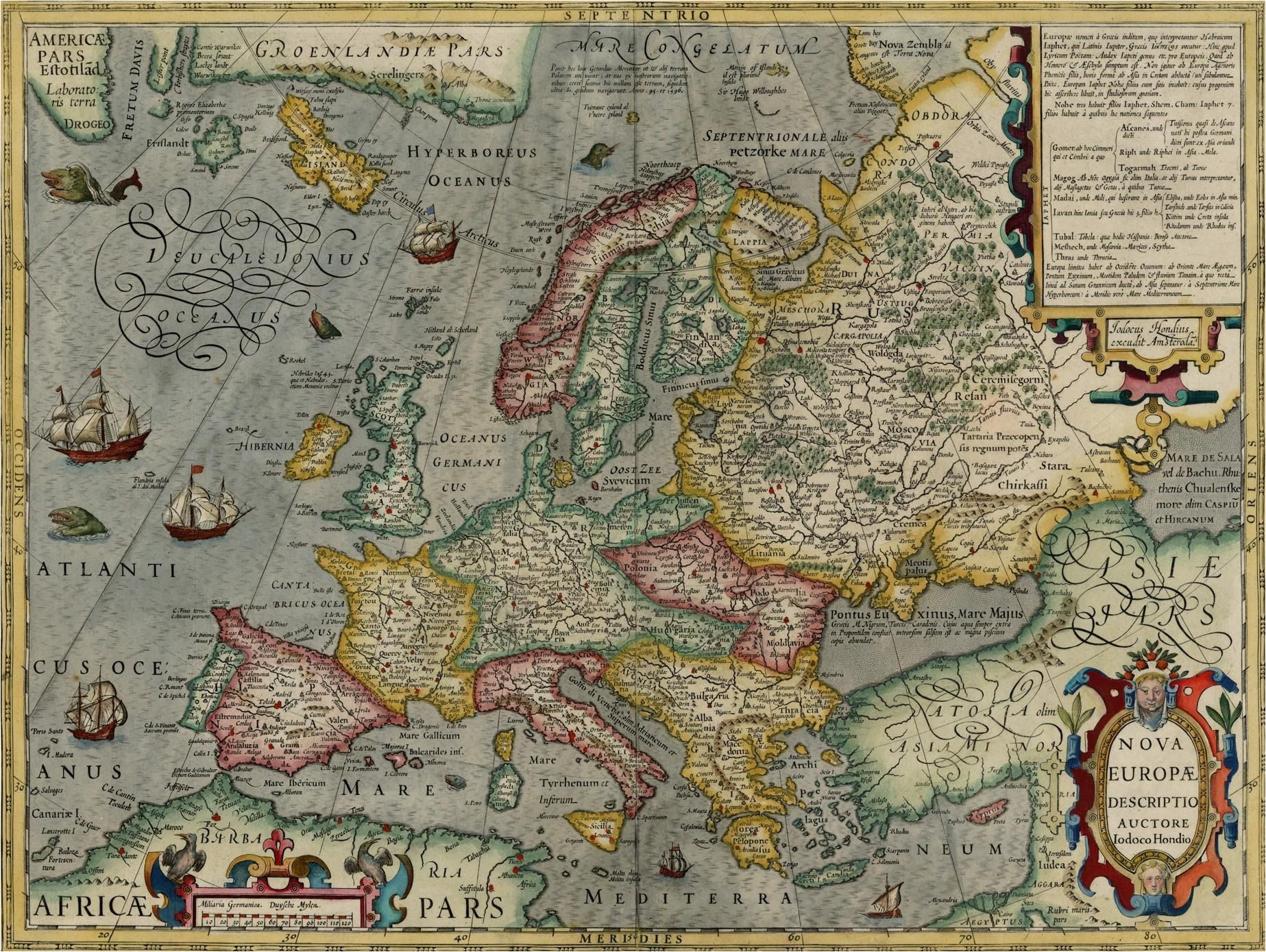 map of europe by jodocus hondius 1630 the map shows a massive