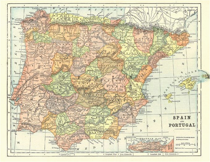 map of spain and portugal from 1904 vintage printable digital