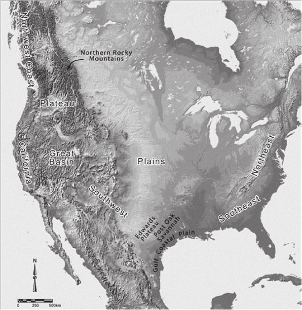 physiographic map of north america showing the culture areas and