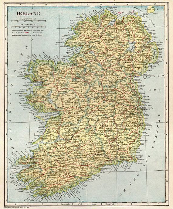 1907 antique ireland map vintage map of ireland gallery wall