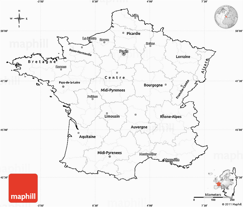 blank simple map of france cropped outside