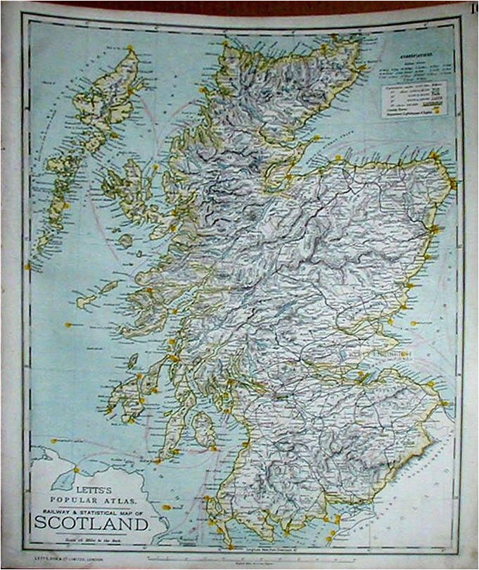 antique map letts s railway and statistical map of scotland 1886