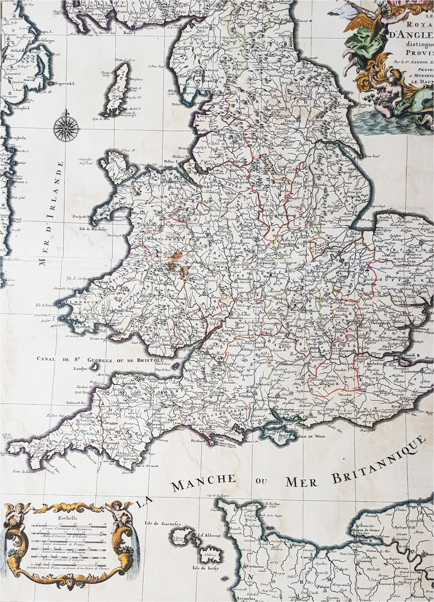 1693 alexis jaillot large 1st edition antique map of england wales