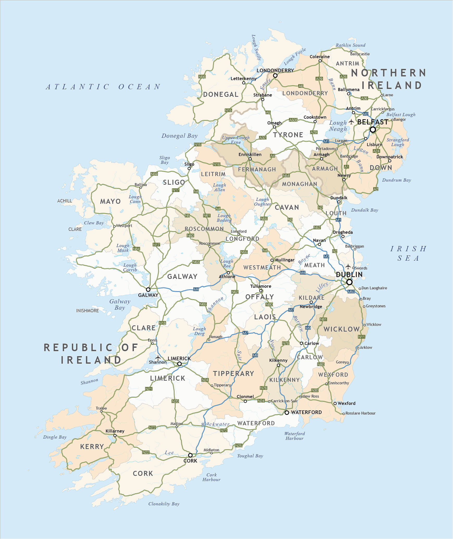 Road Map Of Ireland Counties