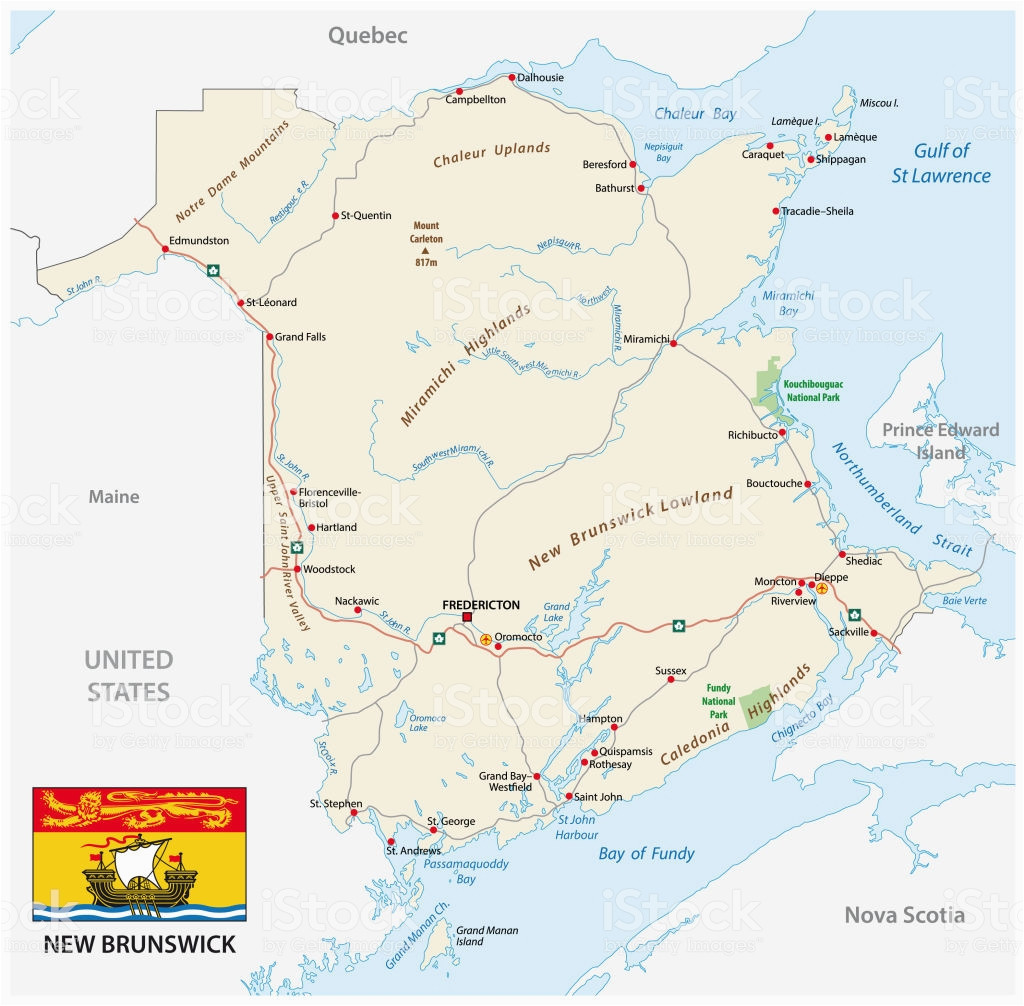 road map with flag of the canada atlantic province new brunswick