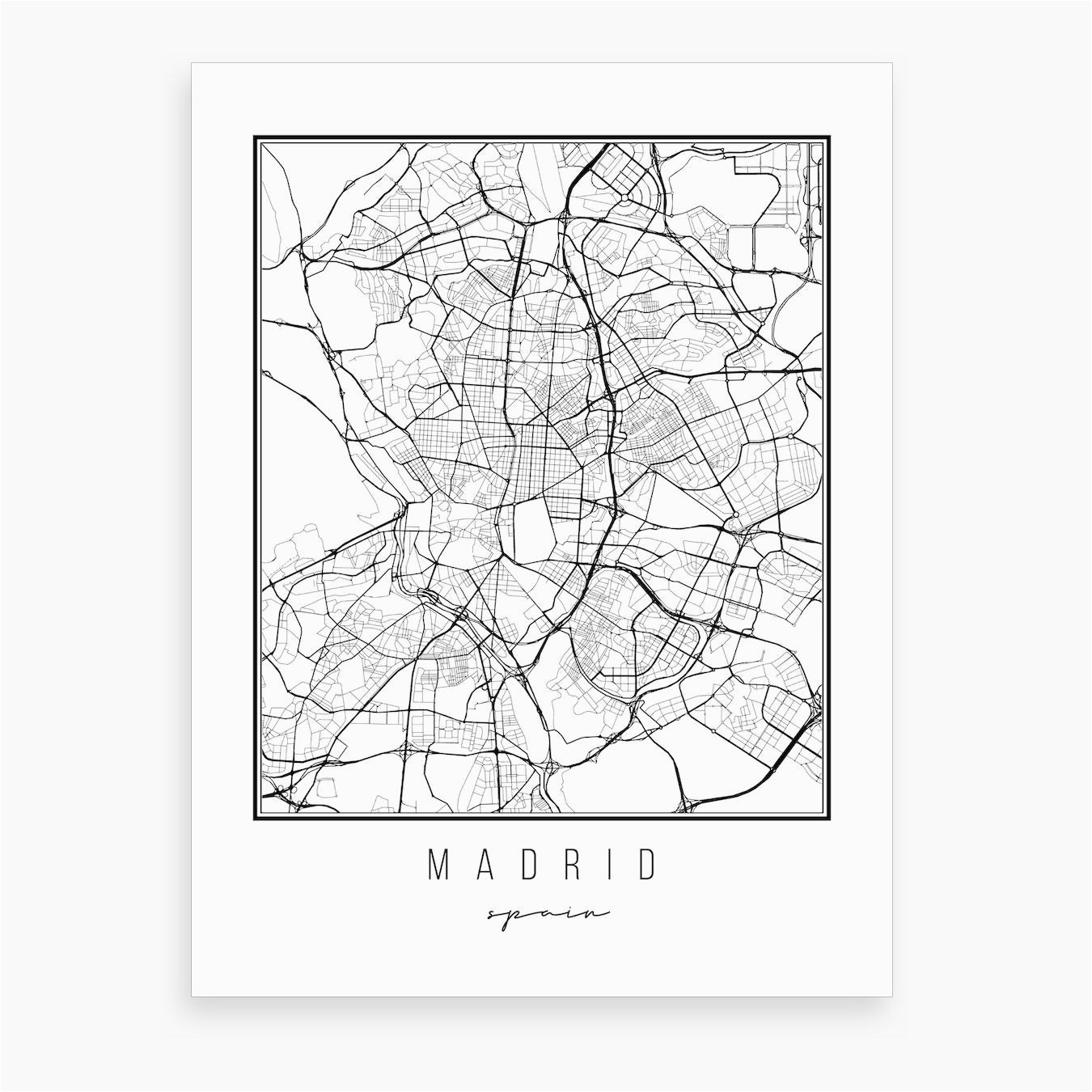 madrid spain street map art print