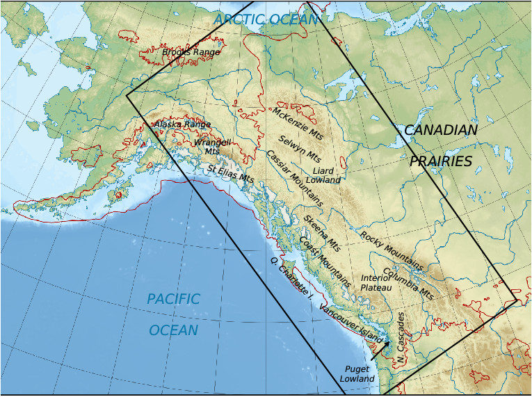 relief map of the northern american cordillera showing