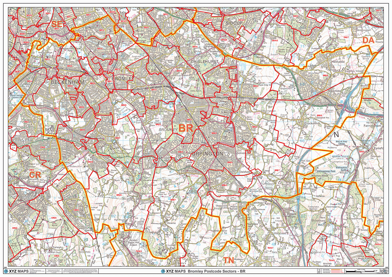 bromley postcode wall map br postcode area
