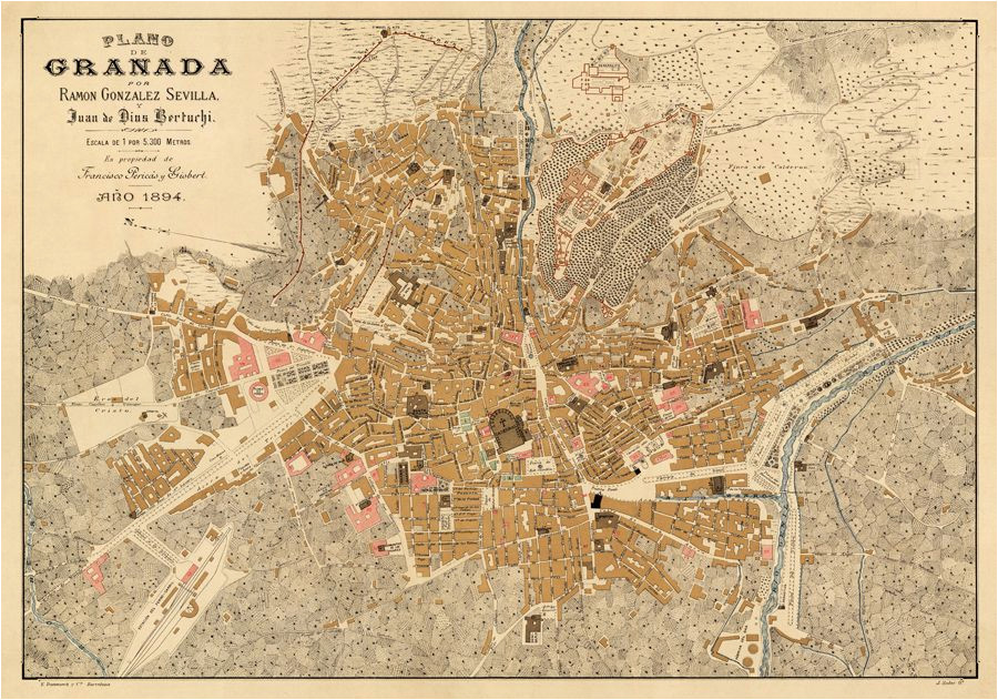 granada map old map of granada print on paper or canvas vintage