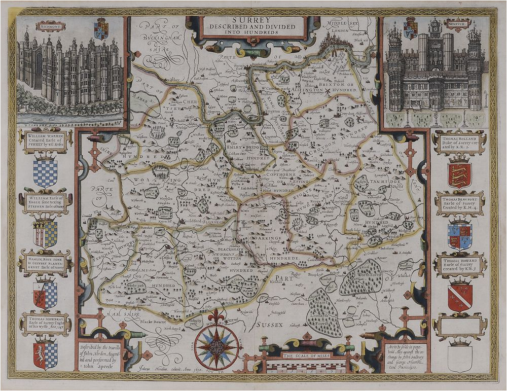 john speed map of surrey england surrey described and divided