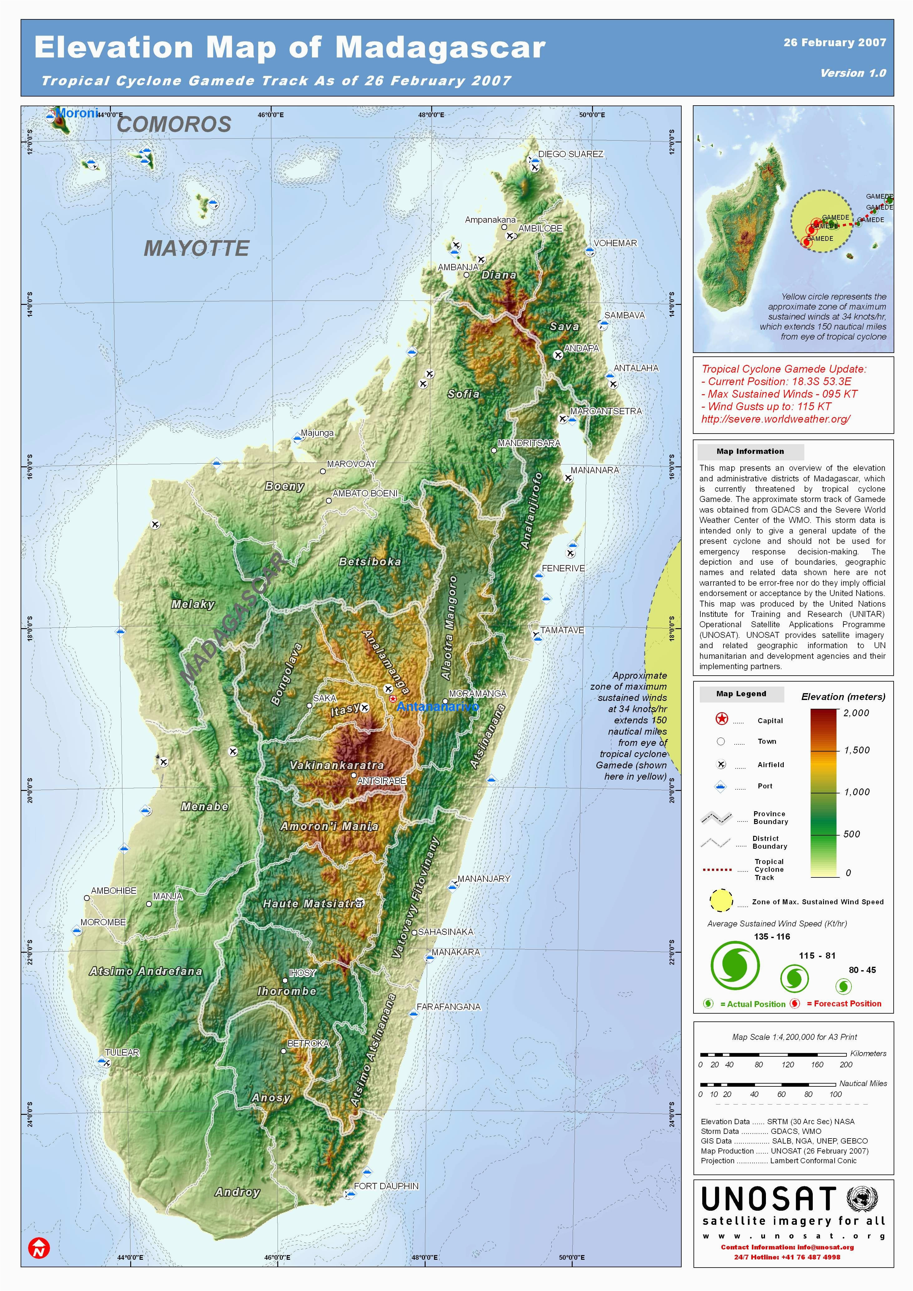 madagascar topography by unosat map madagascar topography
