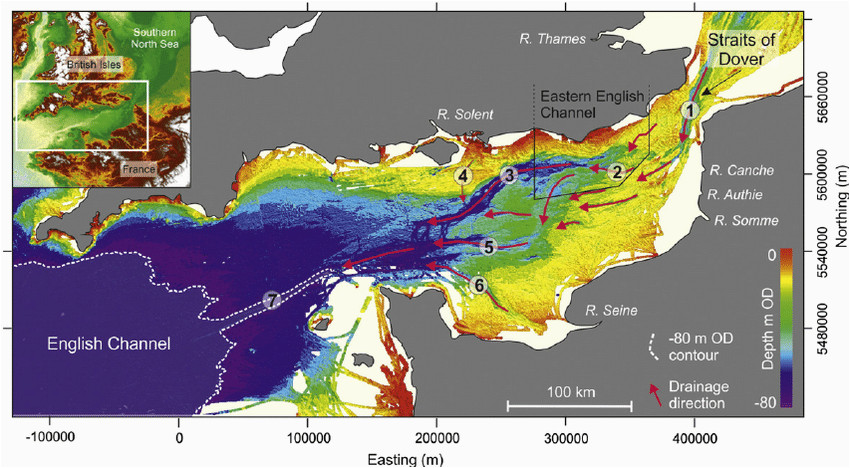 sea bed bathymetry of the english channel continental shelf