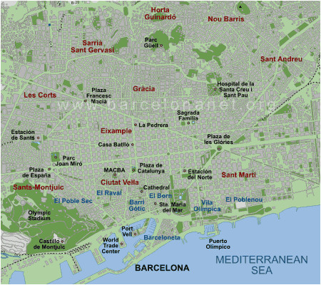 map of barcelona by district neighborhoods tourist map