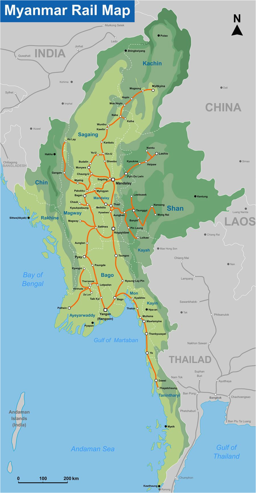 myanmar rail map by seacitymaps com southeast asia