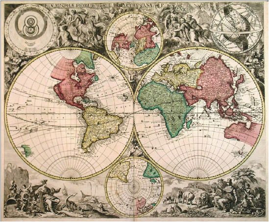 extremely rare double hemisphere world map with smaller north and