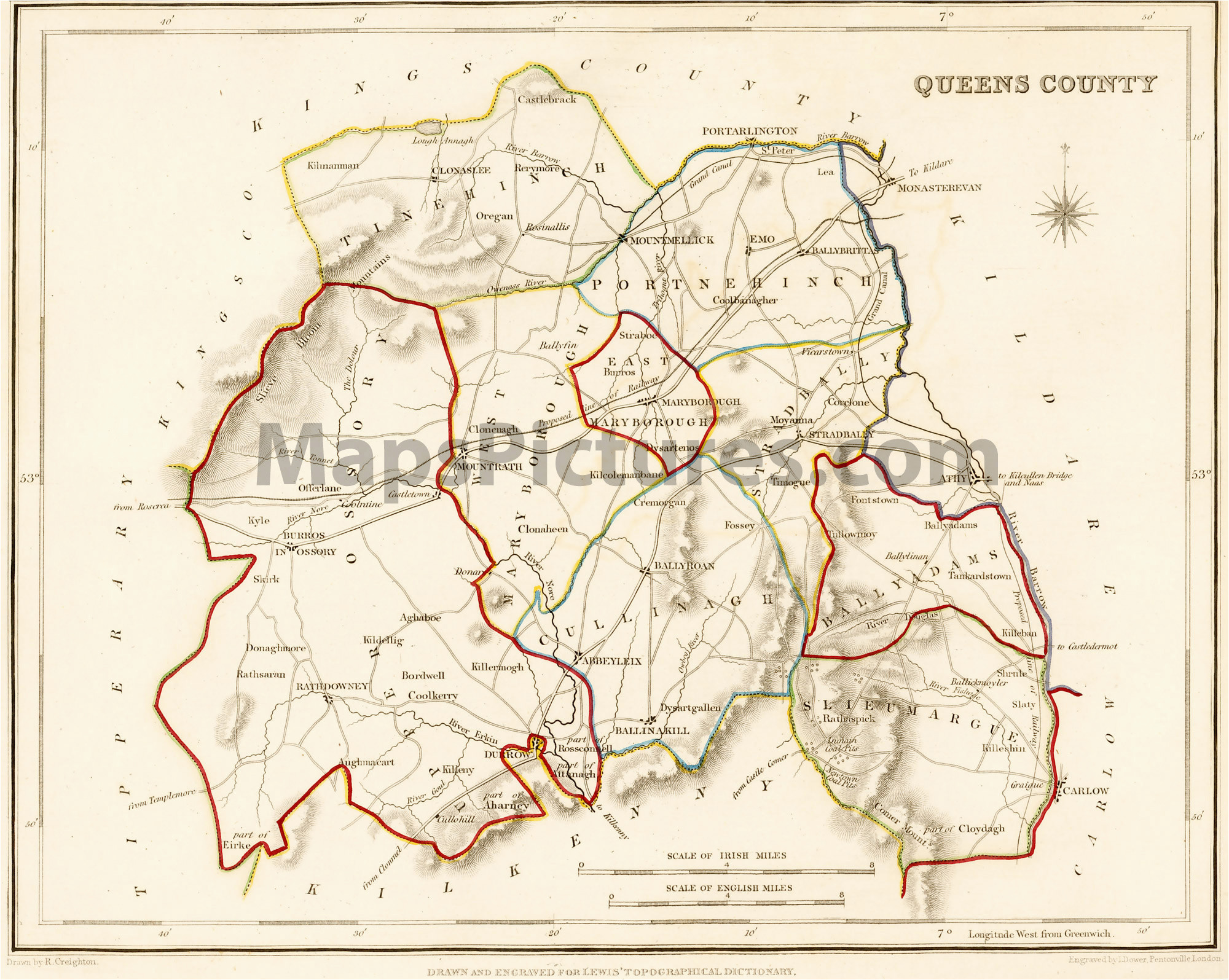 county queens county laois ireland map 1837